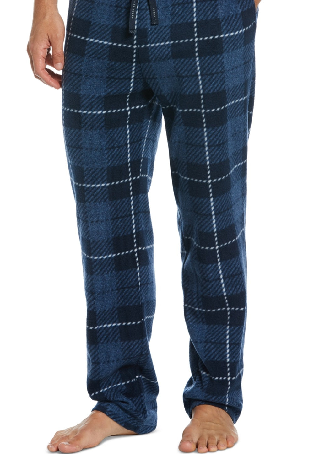 Calça de pijama masculina Perry Ellis Portfolio Windowpane xadrez texturizada de lã azul tamanho médio