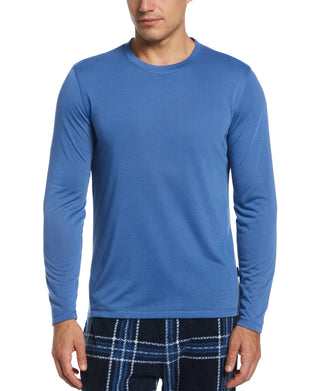 Camiseta de pijama masculina Perry Ellis Portfolio de manga comprida lisa, azul, tamanho G