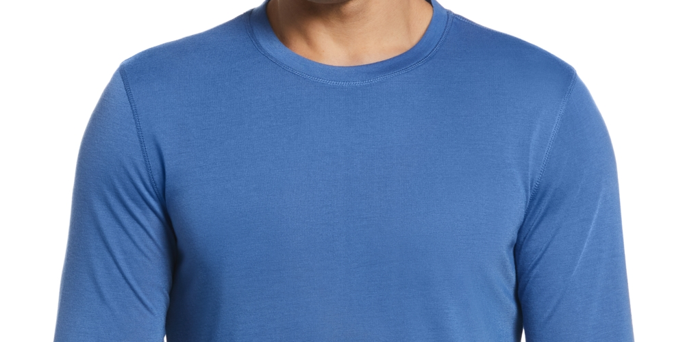 Camiseta de pijama masculina Perry Ellis Portfolio de manga comprida lisa, azul, tamanho G