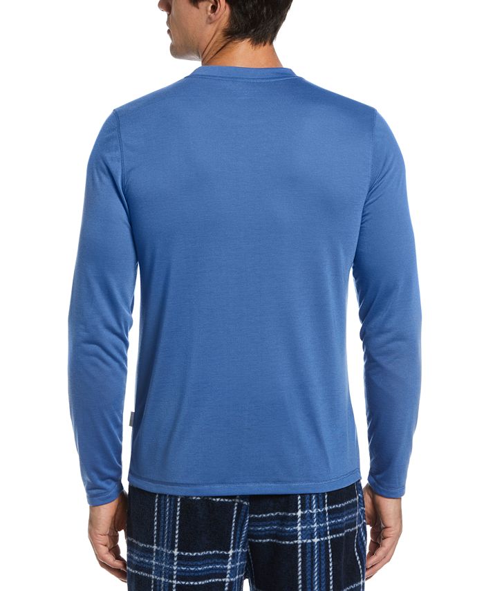 Camiseta de pijama masculina Perry Ellis de manga comprida lisa, preta, tamanho M