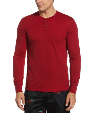 Camisa de dormir masculina Perry Ellis Henley sólida vermelha tamanho X-G