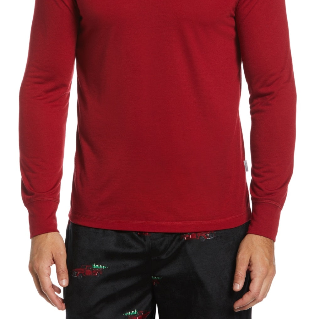 Camisa de dormir masculina Perry Ellis Henley sólida vermelha tamanho X-G