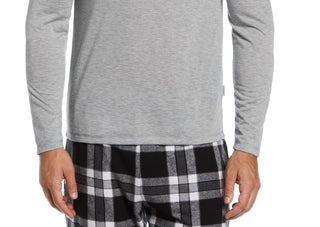 Camiseta de pijama masculina Perry Ellis Portfolio de manga comprida lisa, cinza, tamanho grande