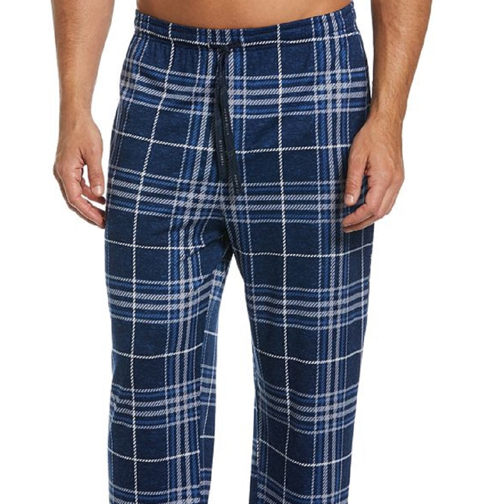 Calça de pijama masculina Perry Ellis xadrez de malha azul tamanho médio