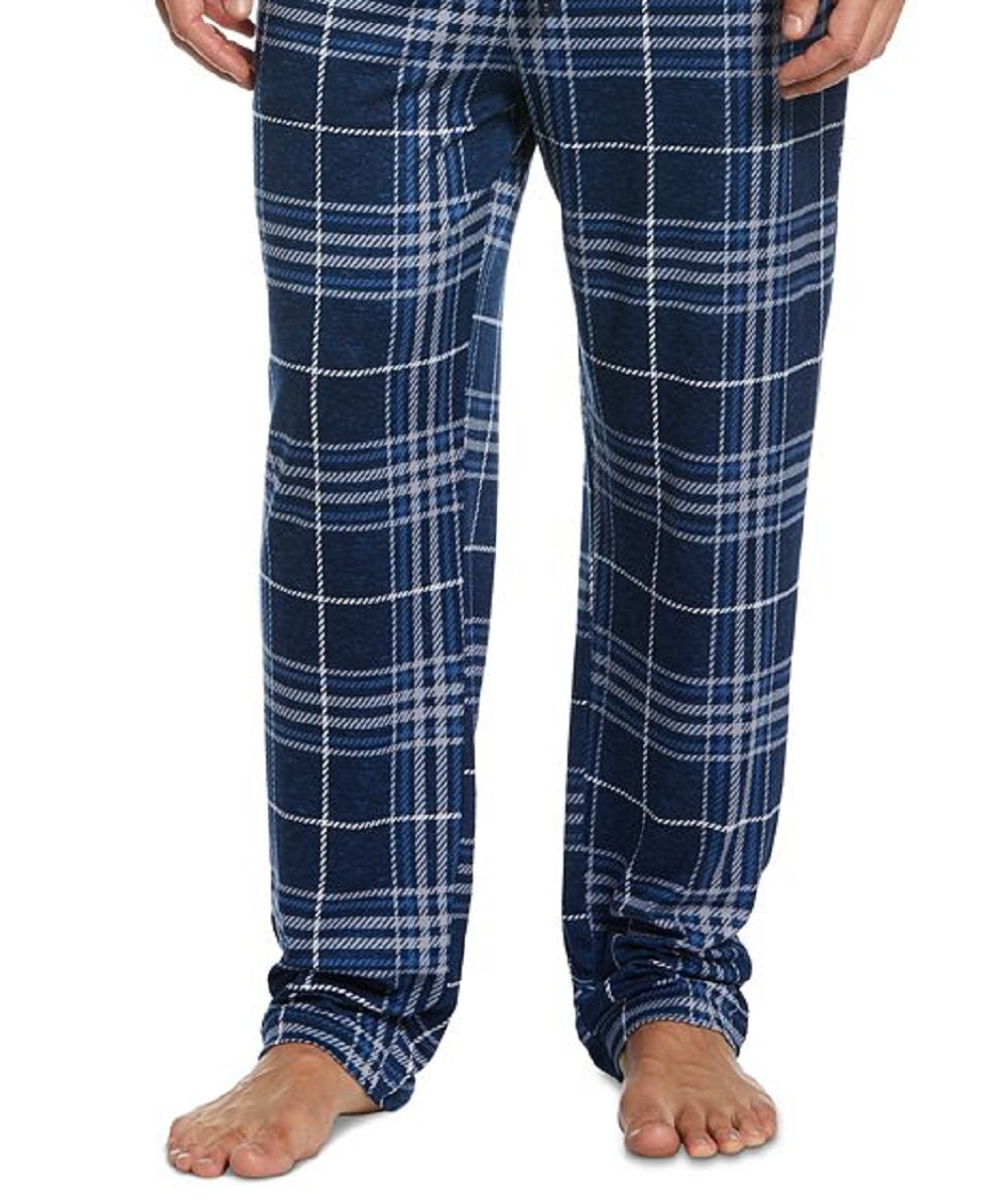 Calça de pijama masculina Perry Ellis xadrez de malha azul tamanho médio