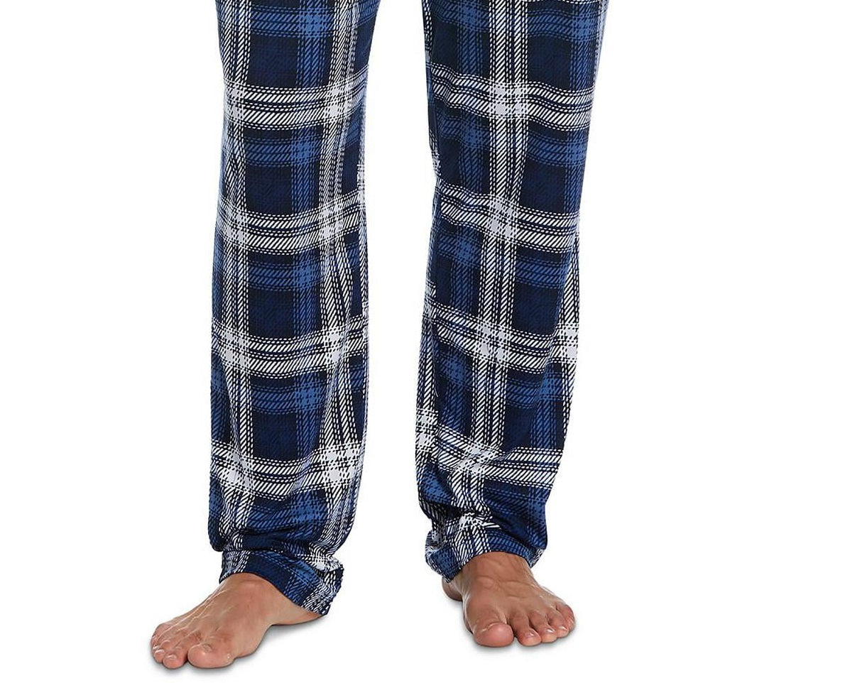 Calça de pijama masculina Perry Ellis Portfolio Windowpane xadrez de malha azul tamanho GG