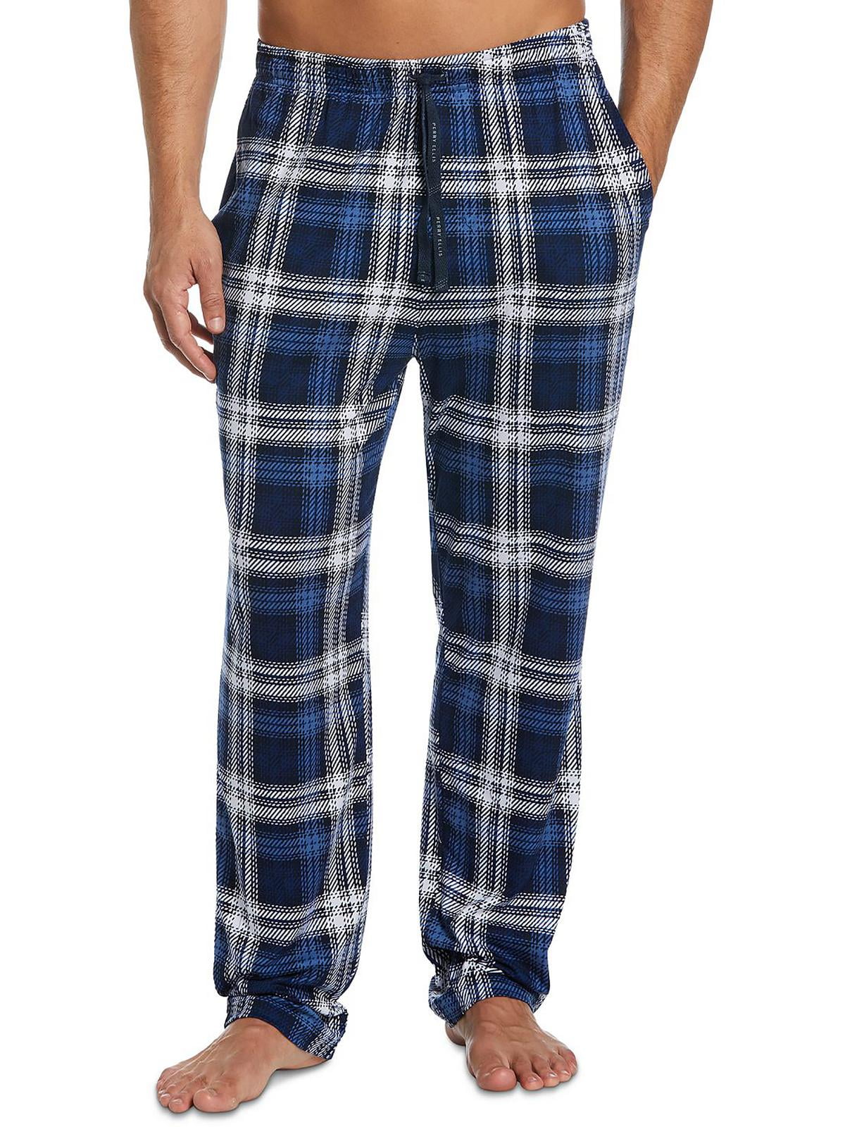 Calça de pijama masculina Perry Ellis Portfolio Windowpane xadrez de malha azul tamanho GG