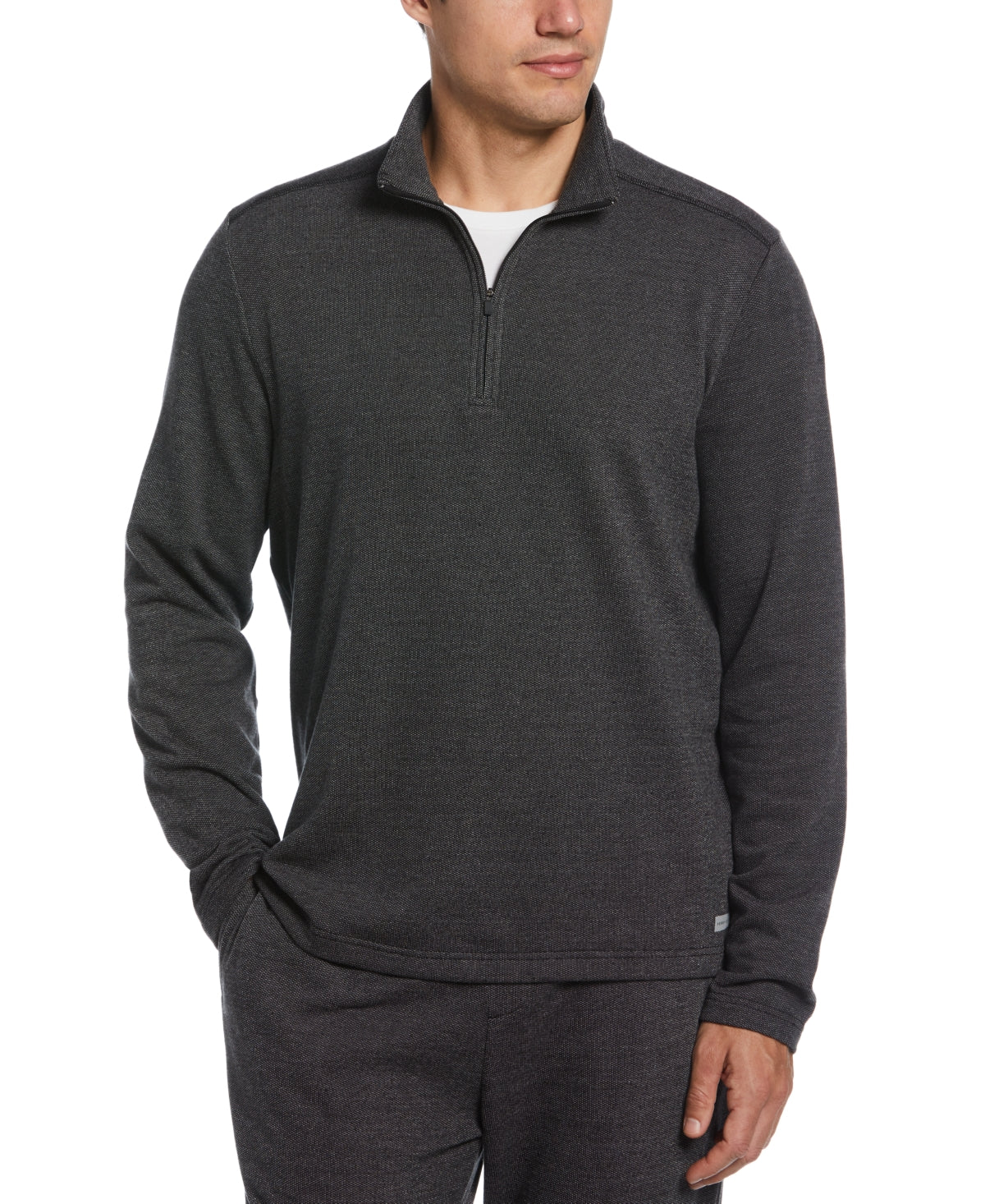 Perry Ellis Suéter de pijama masculino de lã com textura mesclada e zíper 1/4, cinza, tamanho extragrande