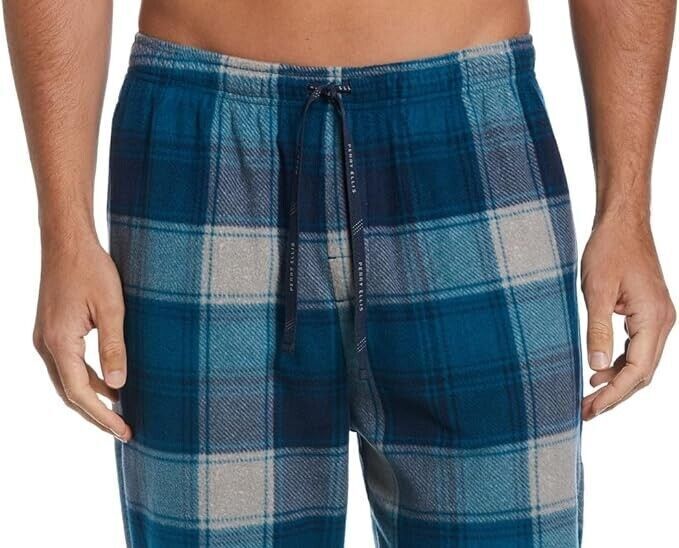 Calça de pijama xadrez mesclada masculina Perry Ellis Portfolio, azul, tamanho grande