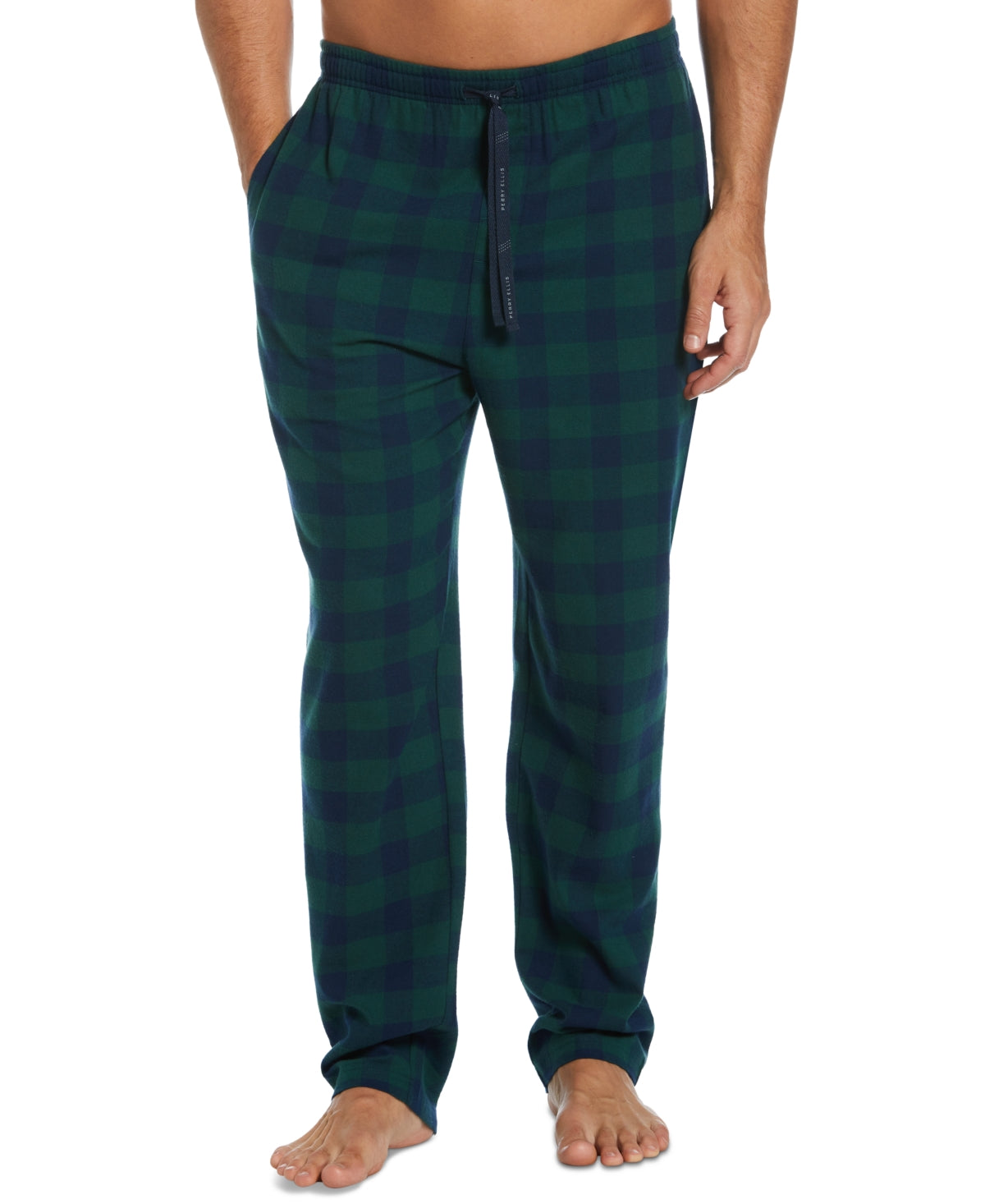 Calça de pijama masculina Perry Ellis Buffalo Plaid Flanela Azul Tamanho Médio