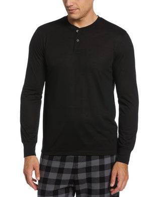 Camisa de dormir masculina Perry Ellis Portfolio Henley sólida, preta, tamanho pequeno