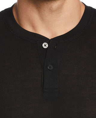 Camisa de dormir masculina Perry Ellis Portfolio Henley sólida, preta, tamanho pequeno