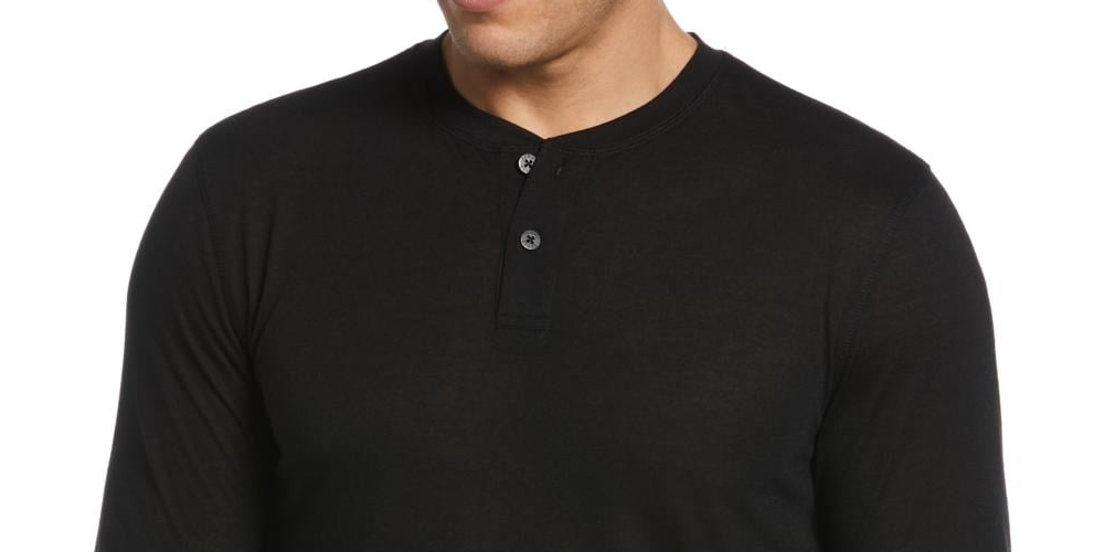 Camisa térmica masculina Perry Ellis Portfolio Henley, preta, tamanho médio