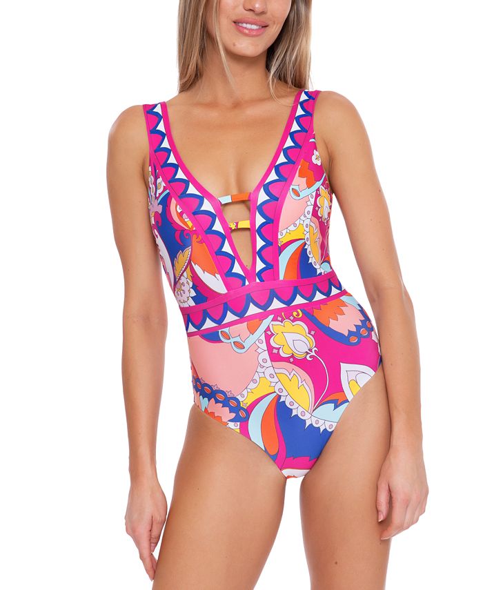 Maiô feminino Trina Turk Sevilla Plunge, rosa, tamanho 8