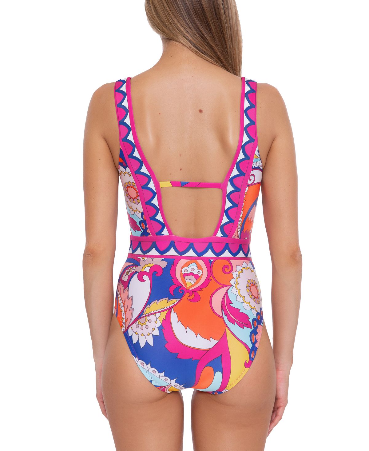 Maiô feminino Trina Turk Sevilla Plunge, rosa, tamanho 8