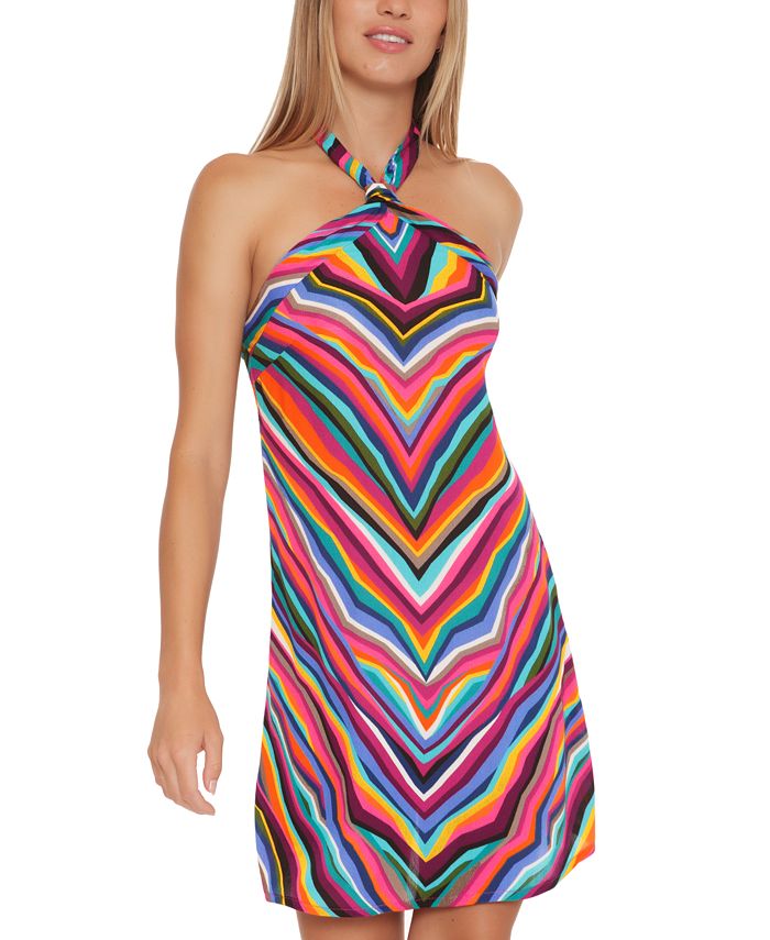 Vestido de saída de praia feminino Trina Turk com decote halter e lantejoulas, azul, tamanho médio