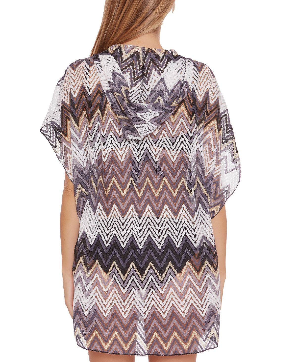 Trina Turk Drift Crochê Feminino com Capuz e Poncho Maiô Preto Tamanho 34X16
