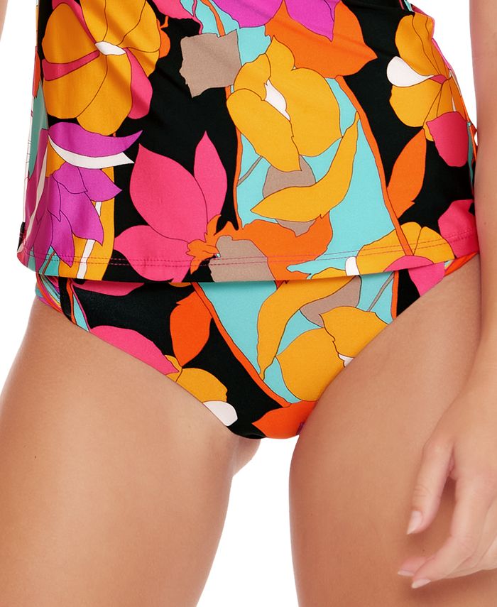 Biquíni hipster feminino Trina Turk com aba lateral franzida, preto, tamanho 4