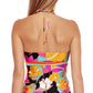 Trina Turk Trina Turk Feminino Gemini Estampado Halter Tankini Top Maiô Rosa Tamanho 4