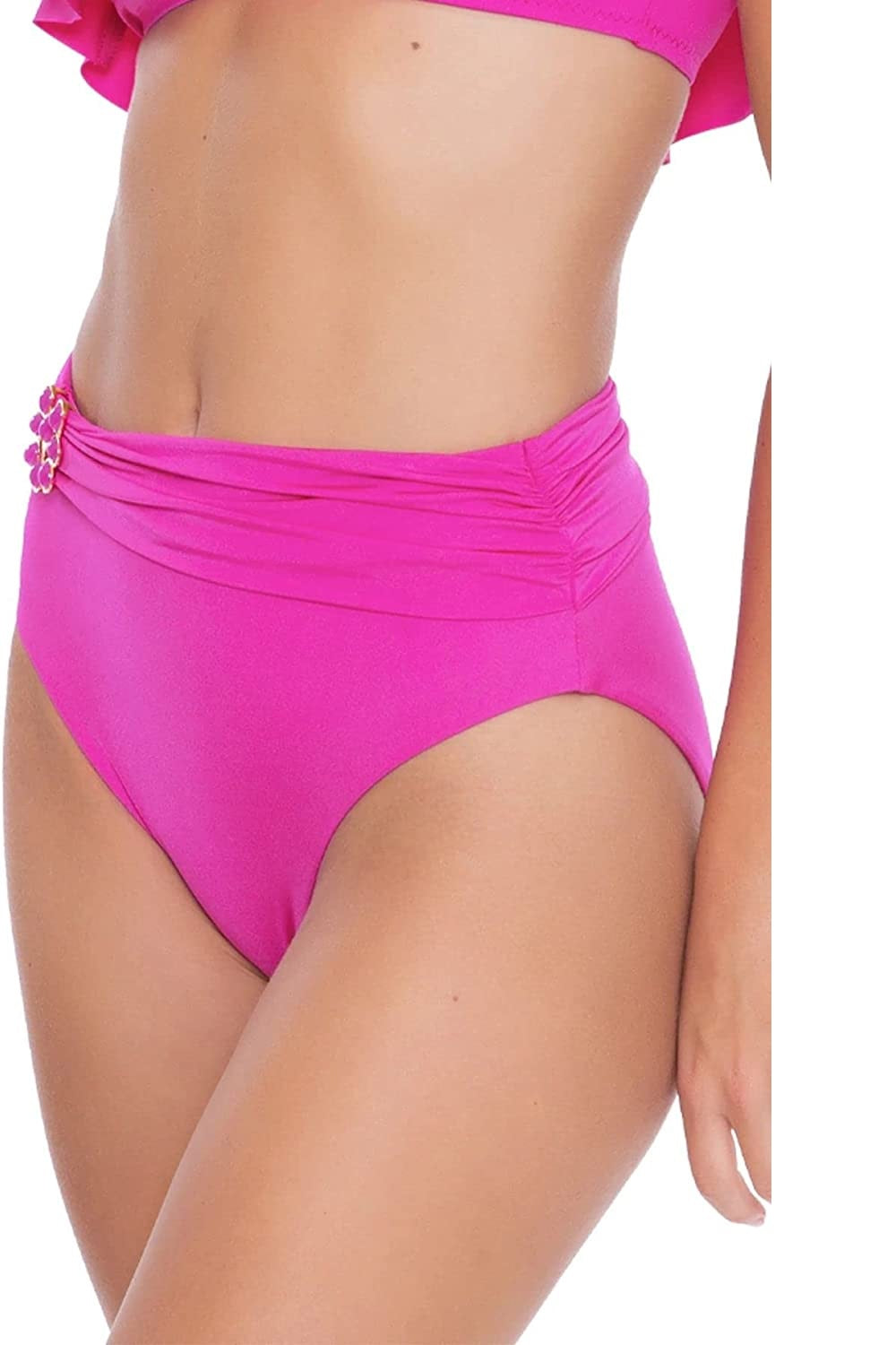 Calcinha de biquíni feminina Trina Turk Atlas com detalhes rosa, tamanho 14
