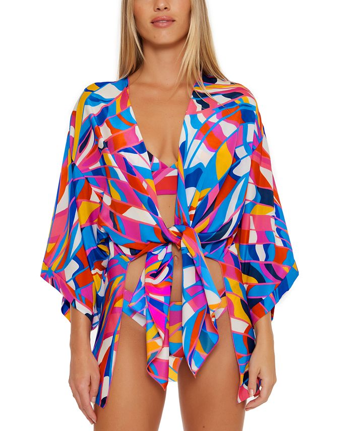 Trina Turk Feminino Rio Tie Front Shirt Cover Up Maiô Azul Tamanho P