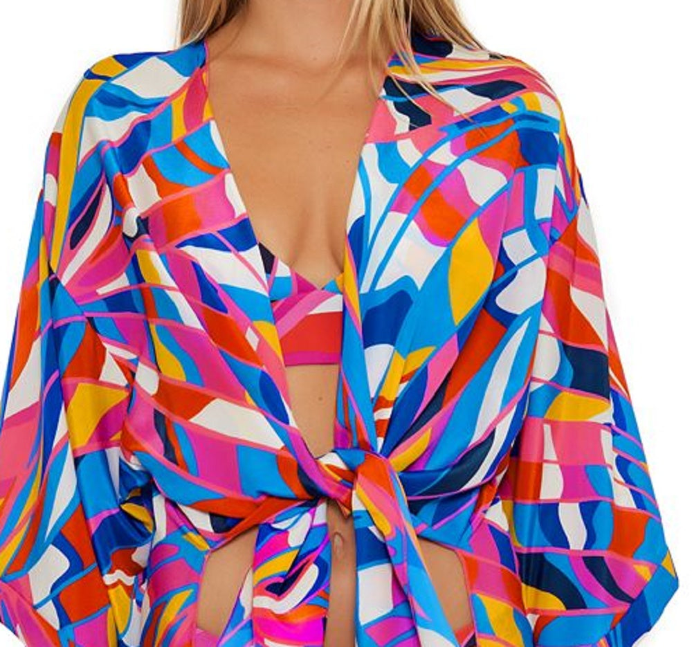 Trina Turk Feminino Rio Tie Front Shirt Cover Up Maiô Azul Tamanho P
