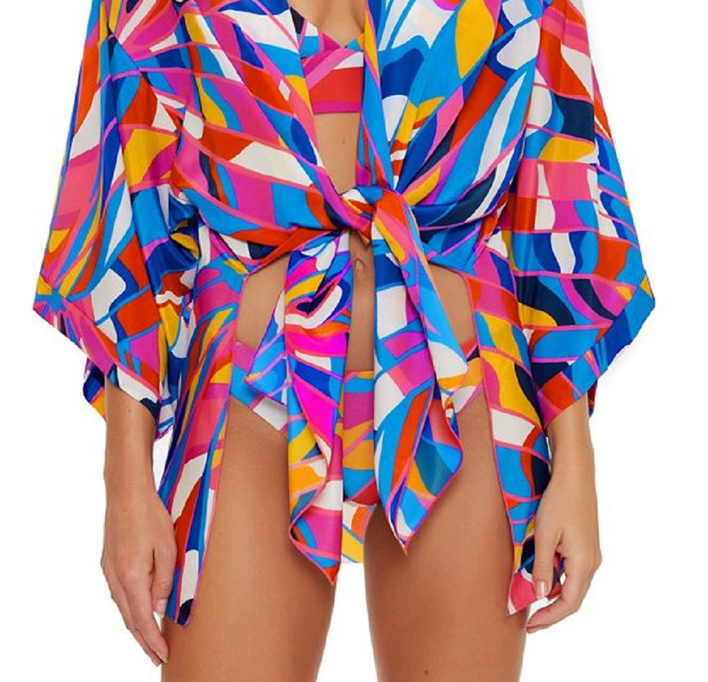 Trina Turk Feminino Rio Tie Front Shirt Cover Up Maiô Azul Tamanho P