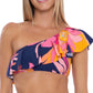 Trina Turk Biquíni Feminino Estampado Breeze Um Ombro Babados Top Maiô Azul Tamanho 10
