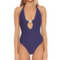 Maiô feminino Trina Turk Adeline Plunge, azul, tamanho 6