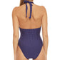 Maiô feminino Trina Turk Adeline Plunge, azul, tamanho 6