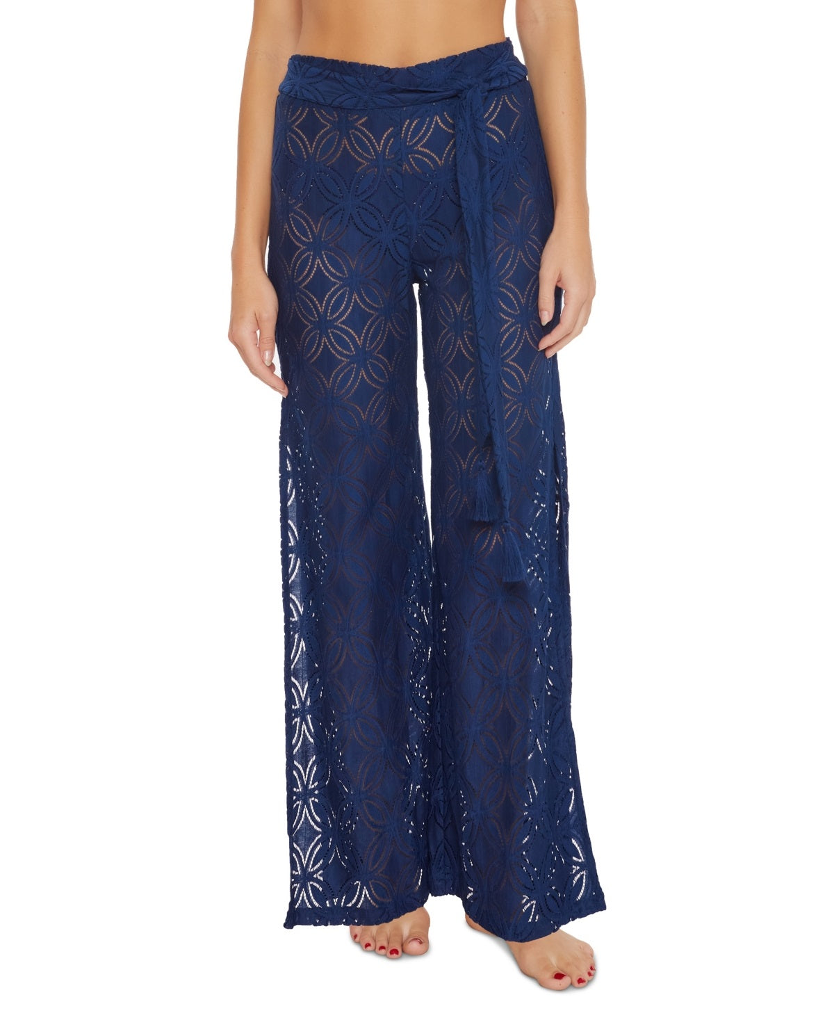 Calça de cobertura de perna larga Trina Turk feminina Pacheco azul tamanho pequeno