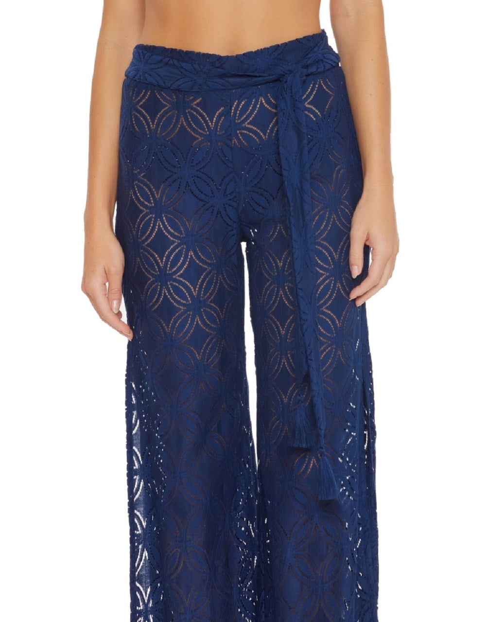 Calça de cobertura de perna larga Trina Turk feminina Pacheco azul tamanho pequeno
