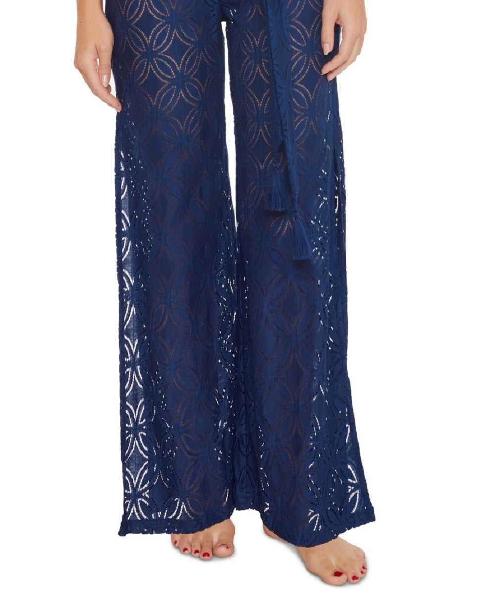 Calça de cobertura de perna larga Trina Turk feminina Pacheco azul tamanho pequeno