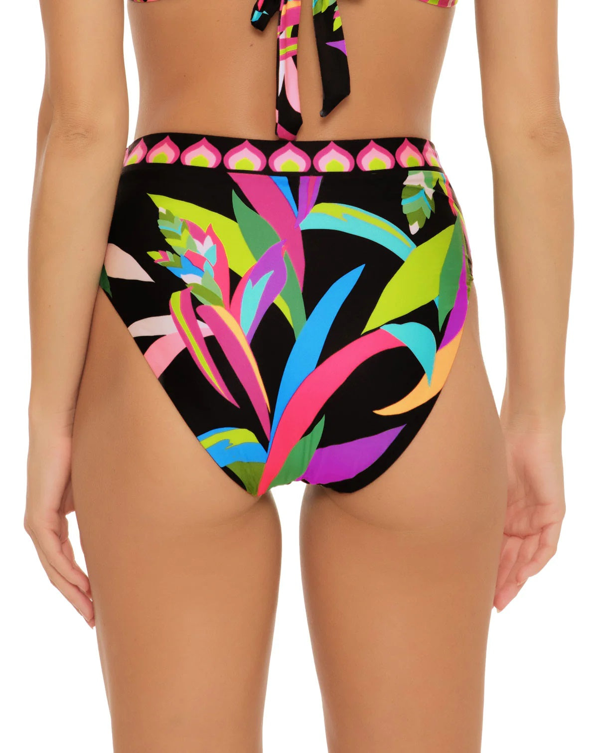 Biquíni reversível Trina Turk Birds Of Paradise feminino, cintura alta, preto, tamanho 12