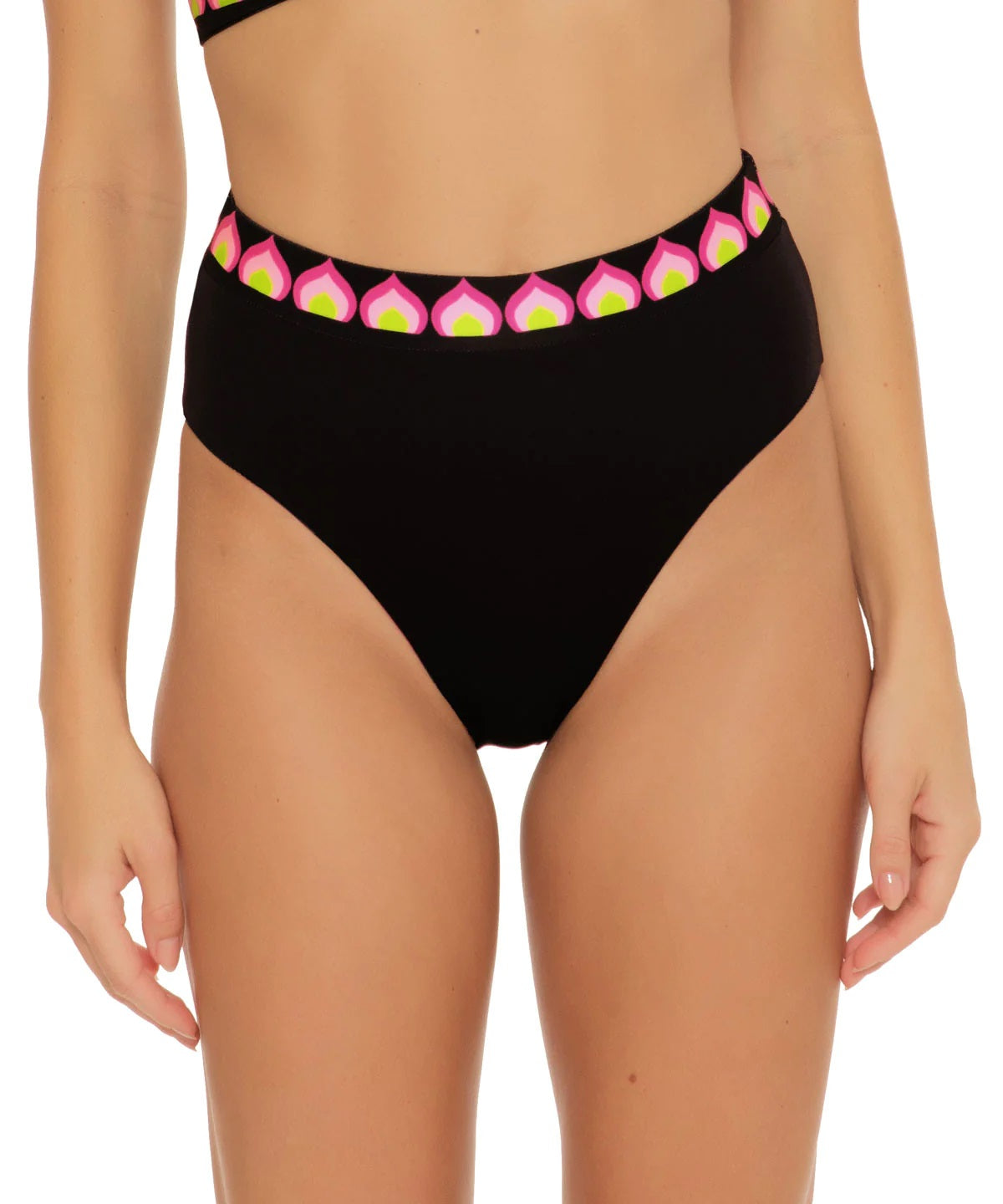 Biquíni reversível Trina Turk Birds Of Paradise feminino, cintura alta, preto, tamanho 12