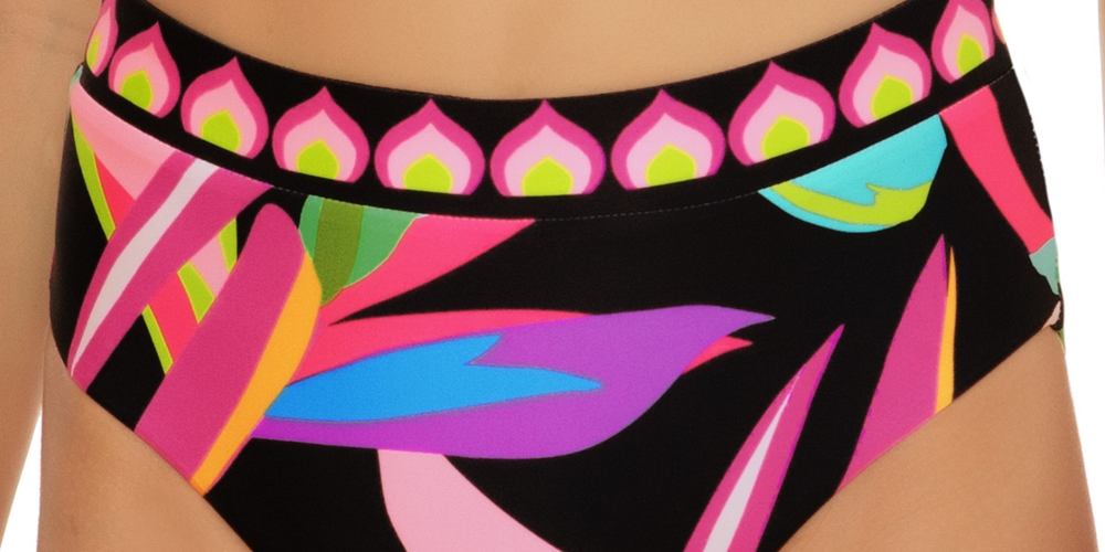 Biquíni reversível Trina Turk Birds Of Paradise feminino, cintura alta, preto, tamanho 12
