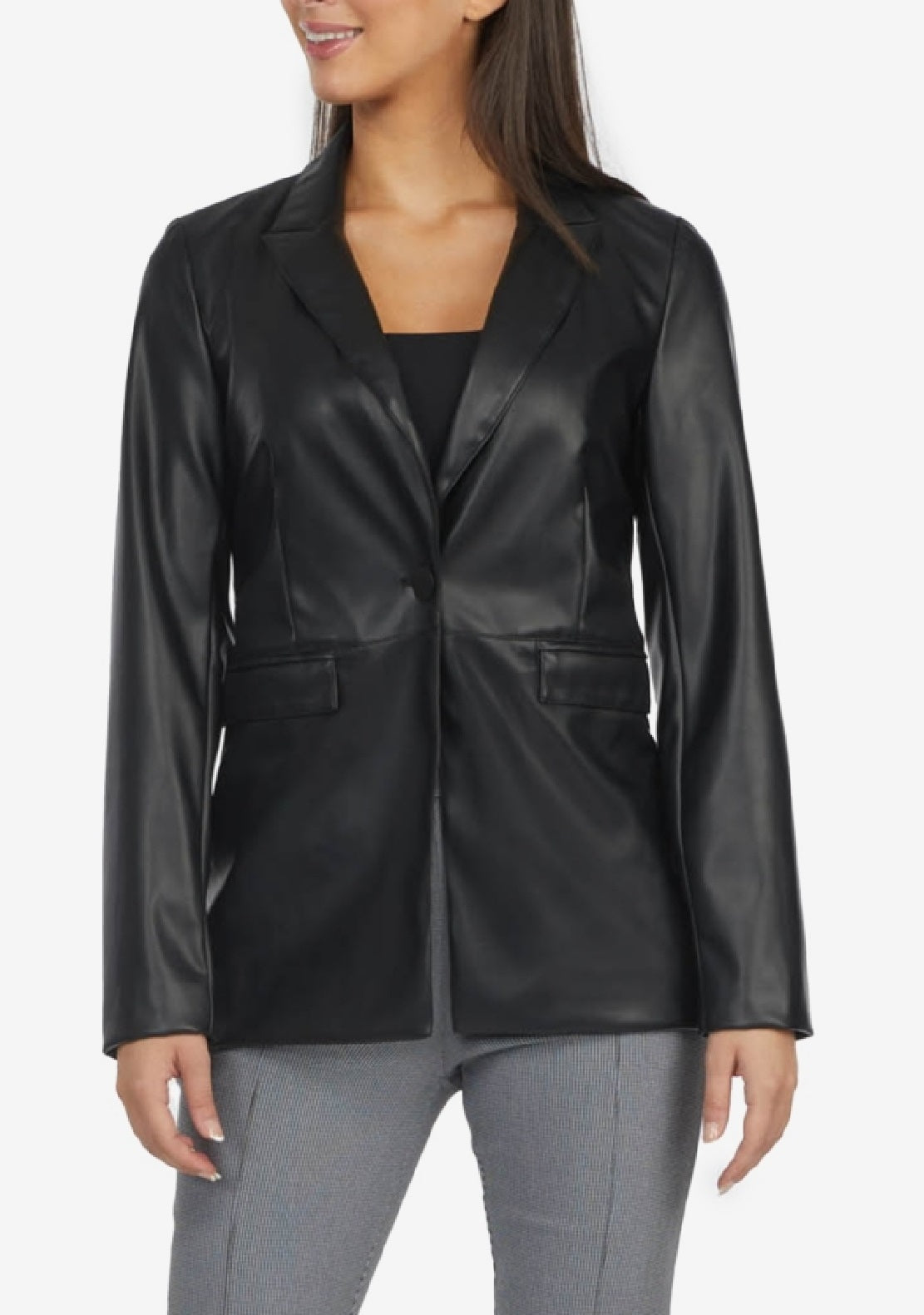 Blazer de couro feminino Laundry By Shelli Segal, preto, tamanho pequeno
