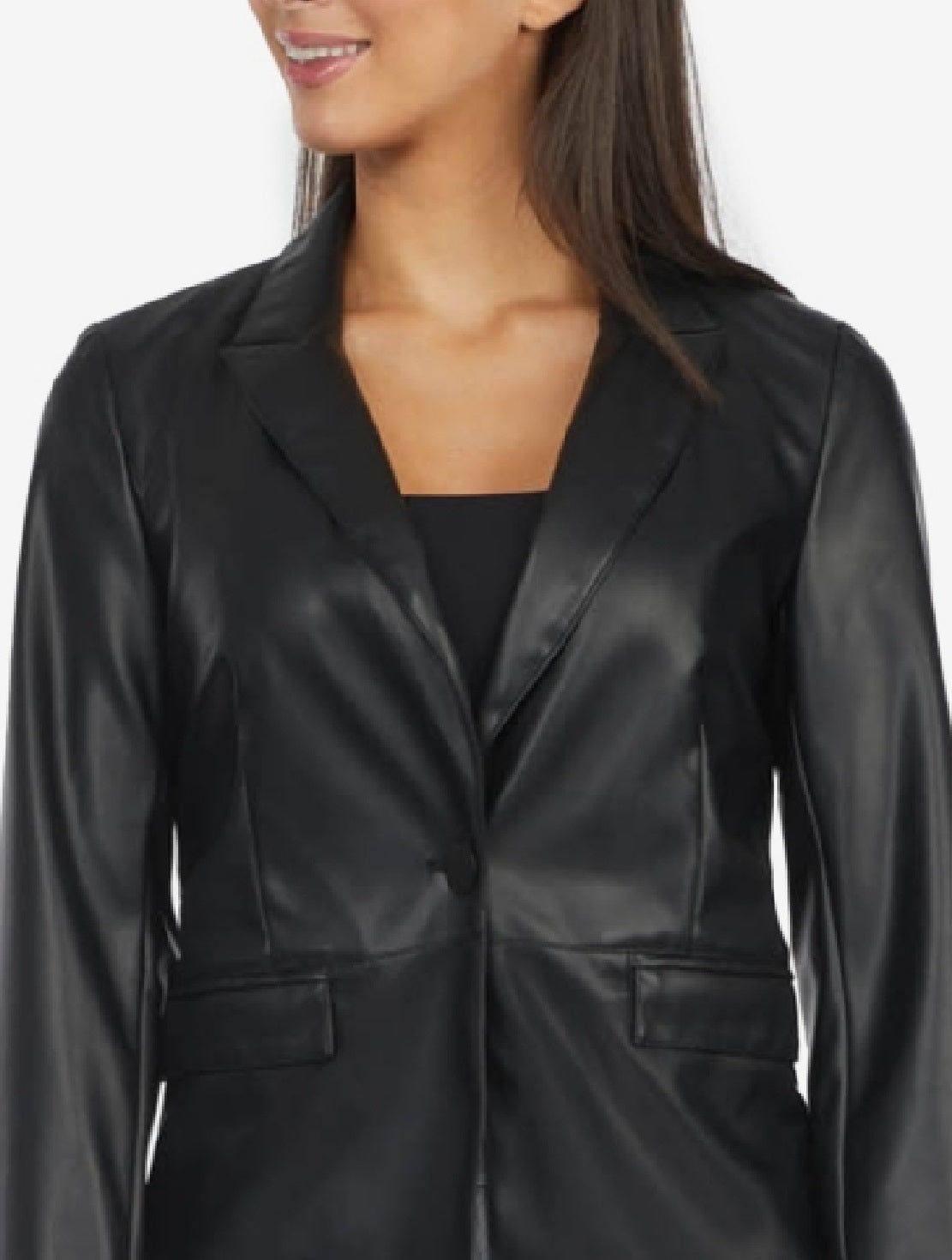 Blazer de couro feminino Laundry By Shelli Segal, preto, tamanho pequeno