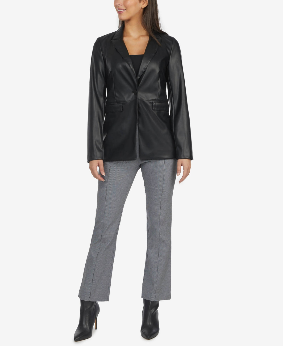Blazer de couro feminino Laundry By Shelli Segal, preto, tamanho pequeno