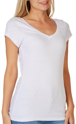 Camiseta Planet Gold Junior com decote em V, branca, tamanho médio