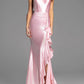 Jovani - Backless Satin Gown With Bow Accent