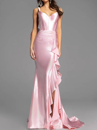 Jovani - Vestido de cetim sem costas com detalhe de laço