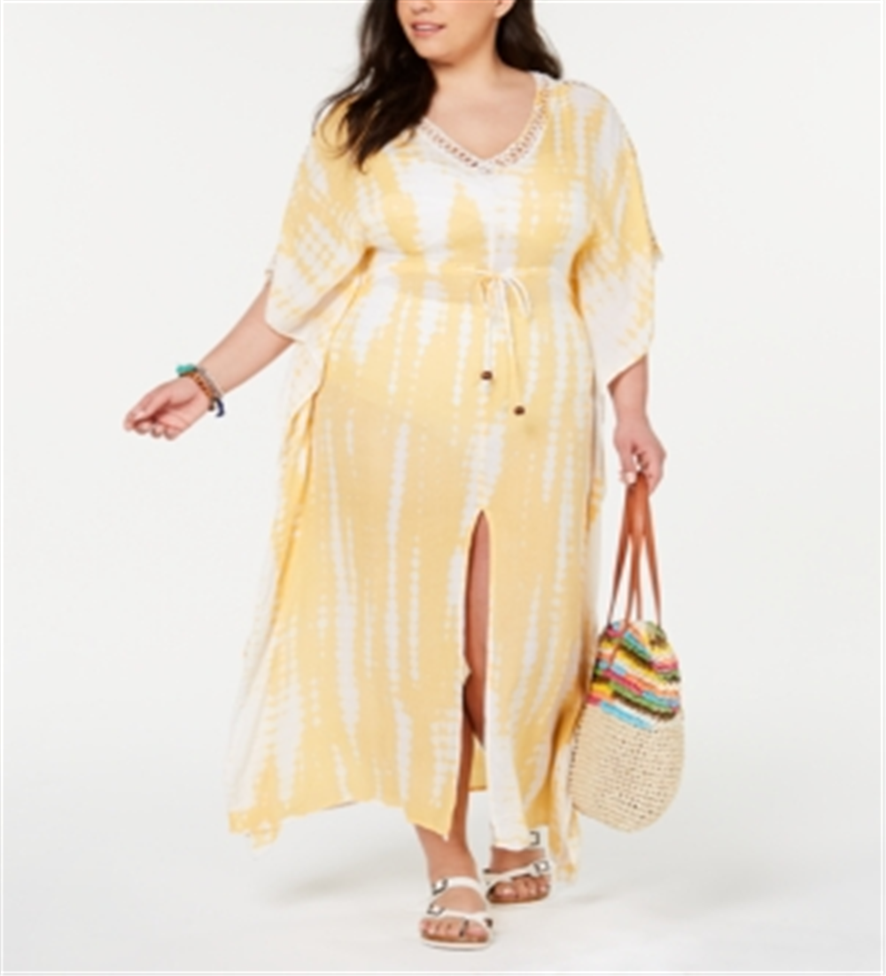 Vestido de saída de praia Raviya para mulheres, tamanho 1X, amarelo, tie-dye