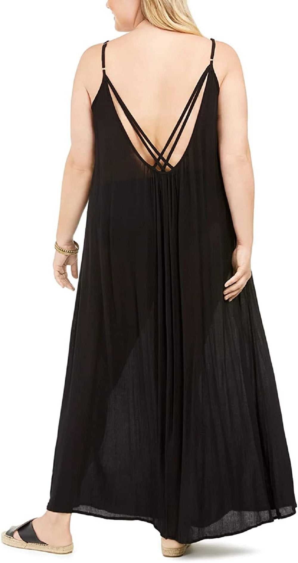 Vestido longo sem mangas Raviya feminino, maiô preto, tamanho 2X