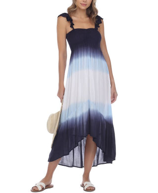 Vestido de banho feminino Raviya Ombre High-Low Cover-Up, azul, tamanho médio