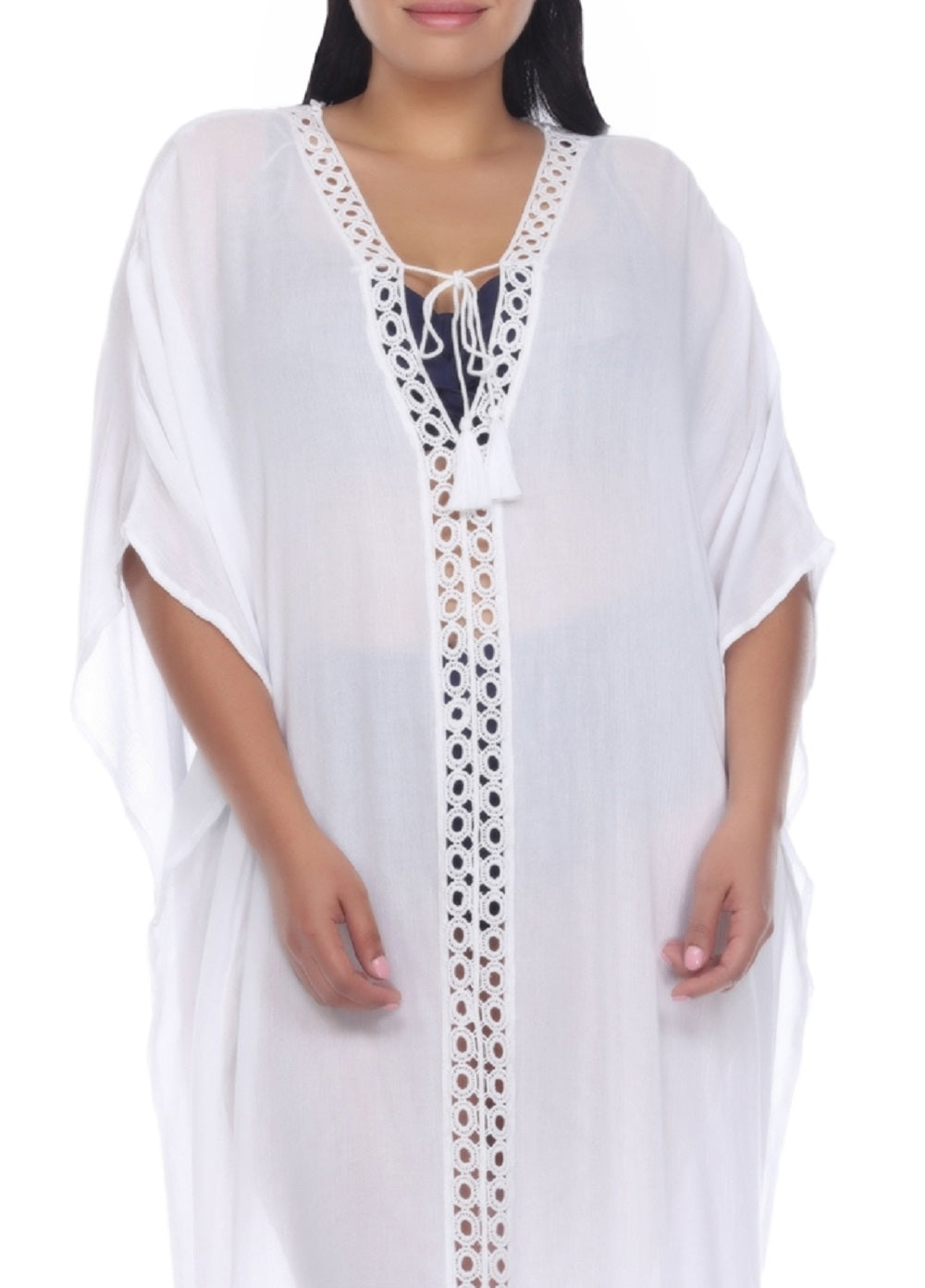 Vestido longo com acabamento em crochê feminino Raviya, saída de praia, tamanho 3X, branco