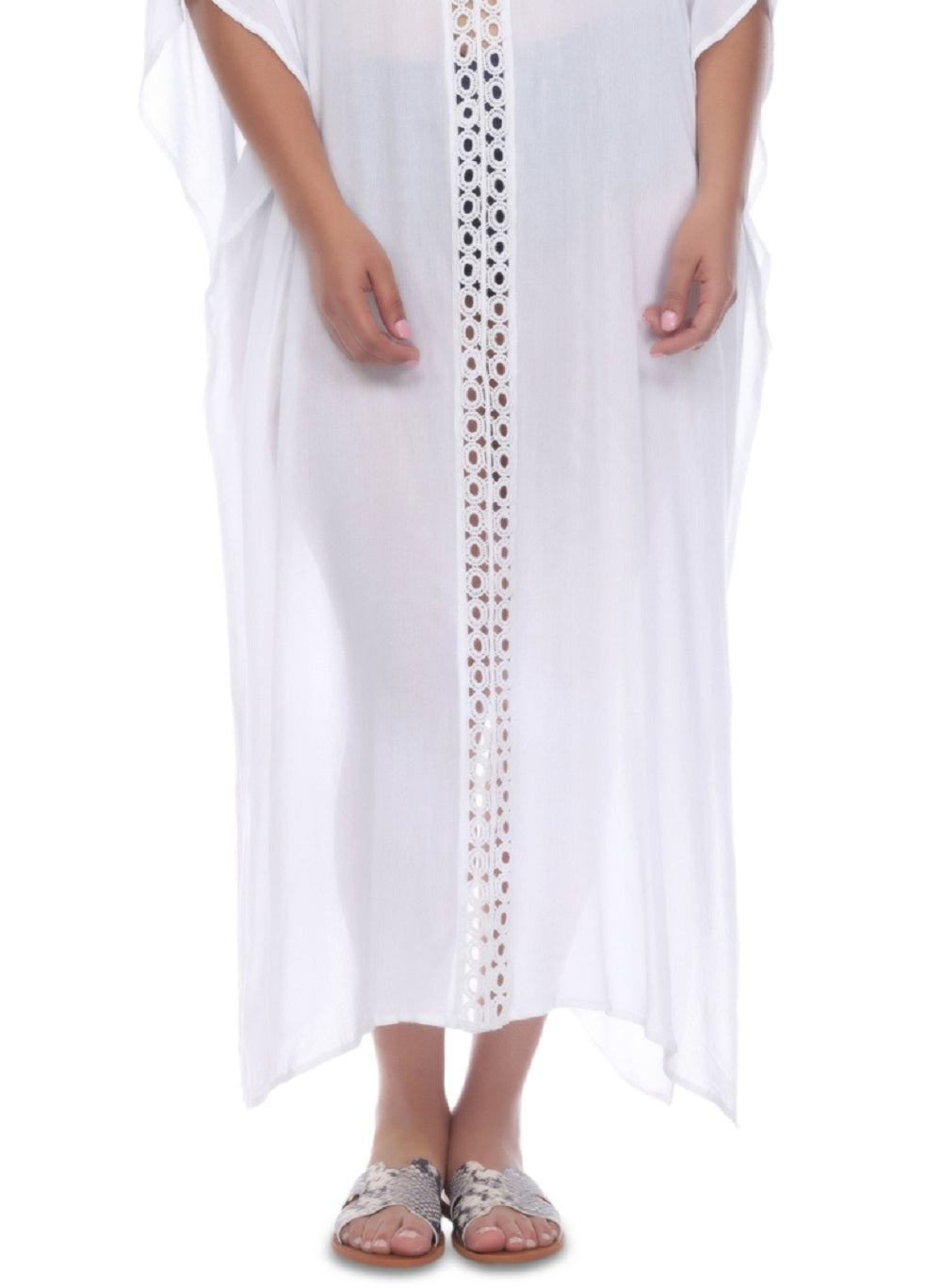 Vestido longo com acabamento em crochê feminino Raviya, saída de praia, tamanho 3X, branco