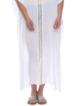 Vestido longo com acabamento em crochê feminino Raviya, saída de praia, tamanho 3X, branco