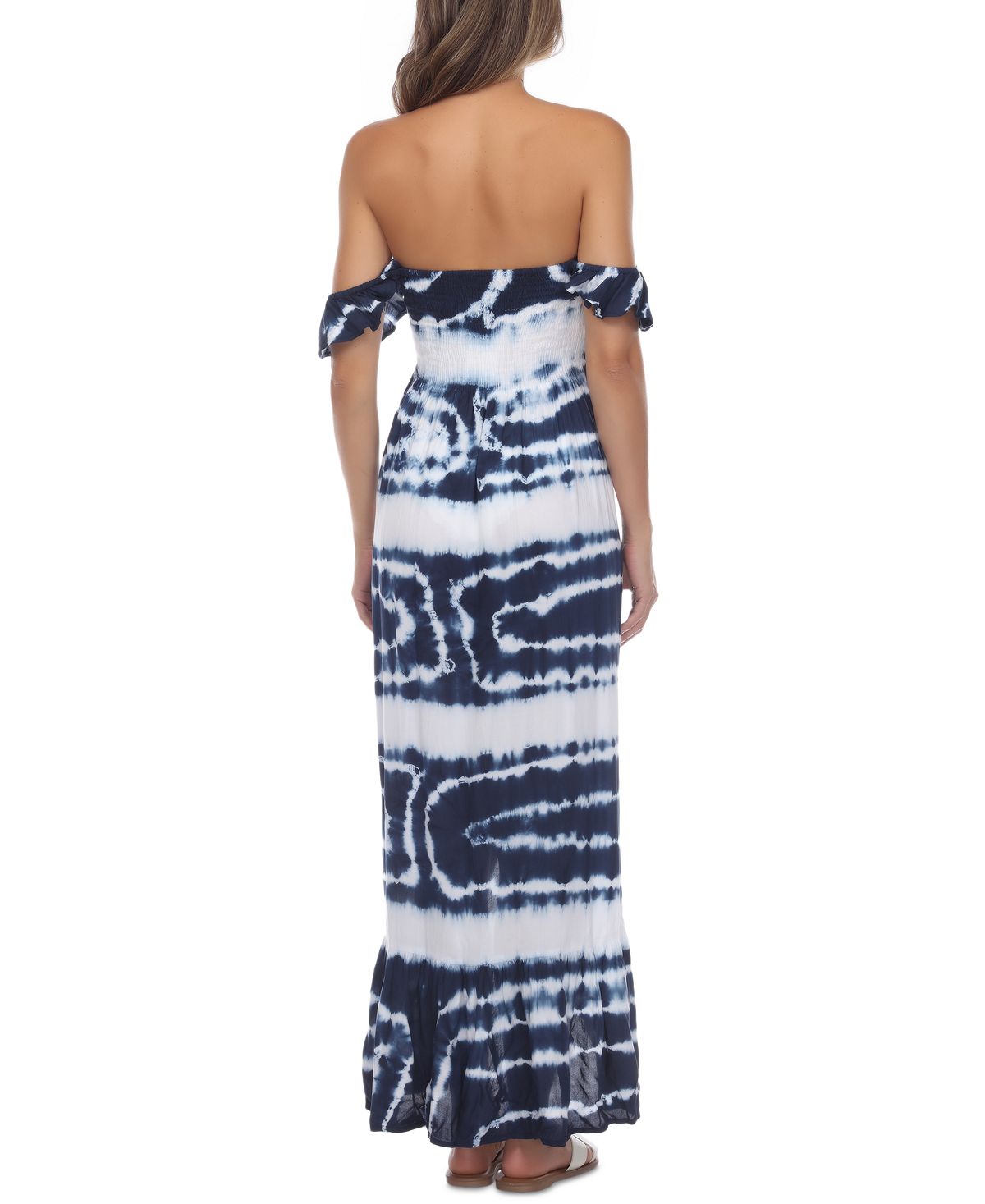 Vestido de banho feminino Raviya Tie Dye com decote ombro a ombro, azul, tamanho pequeno