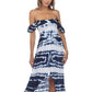 Vestido de banho feminino Raviya Tie Dye com decote ombro a ombro, azul, tamanho pequeno